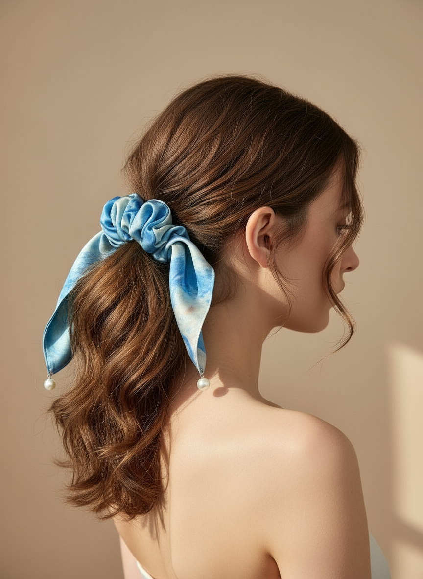 Monet Square Scrunchies with Pearl