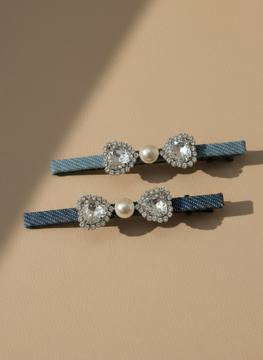Denim Swarovski Hair Clip
