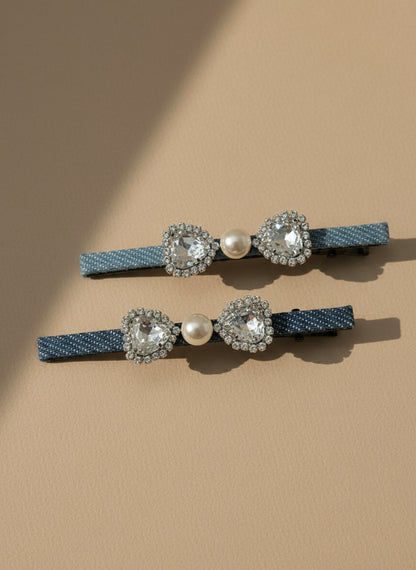 Pince à cheveux en jean Swarovski
