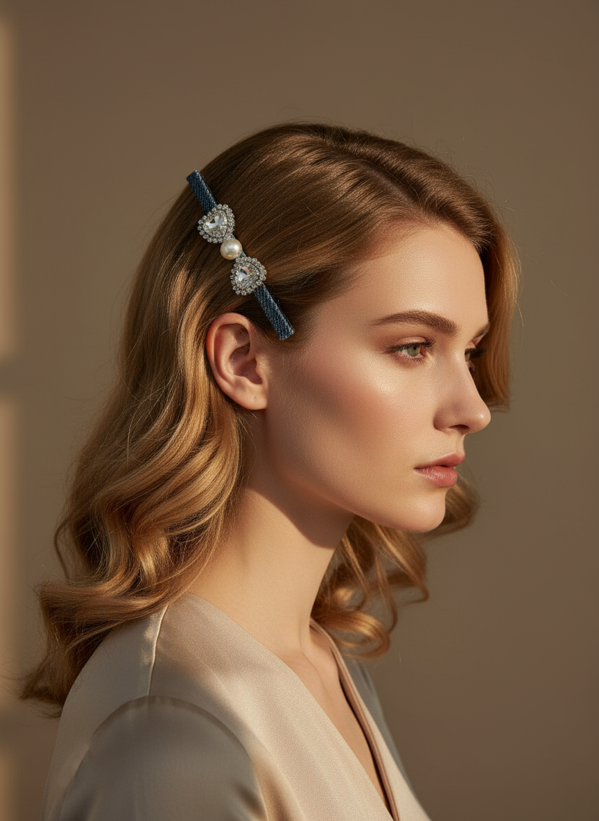 Denim Swarovski Hair Clip