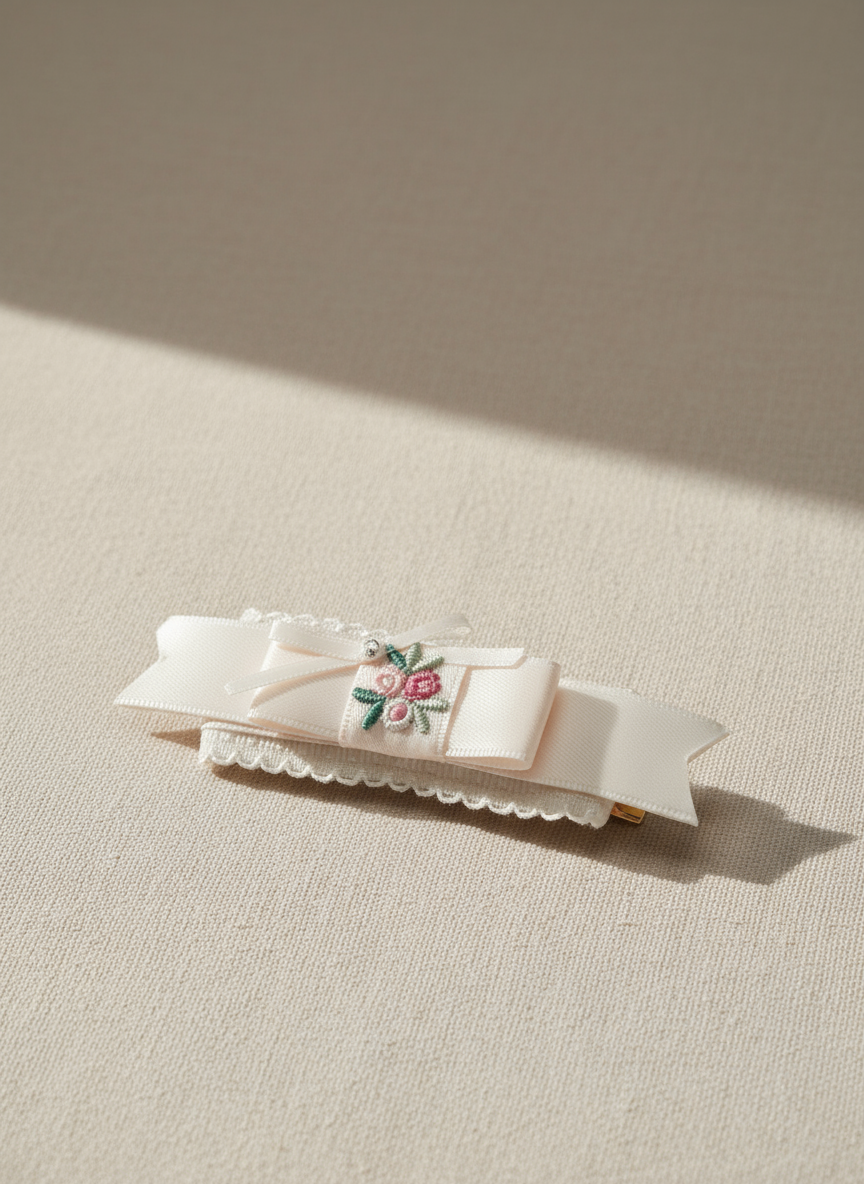 Hibiscus Embroidery Lace Flat Bow