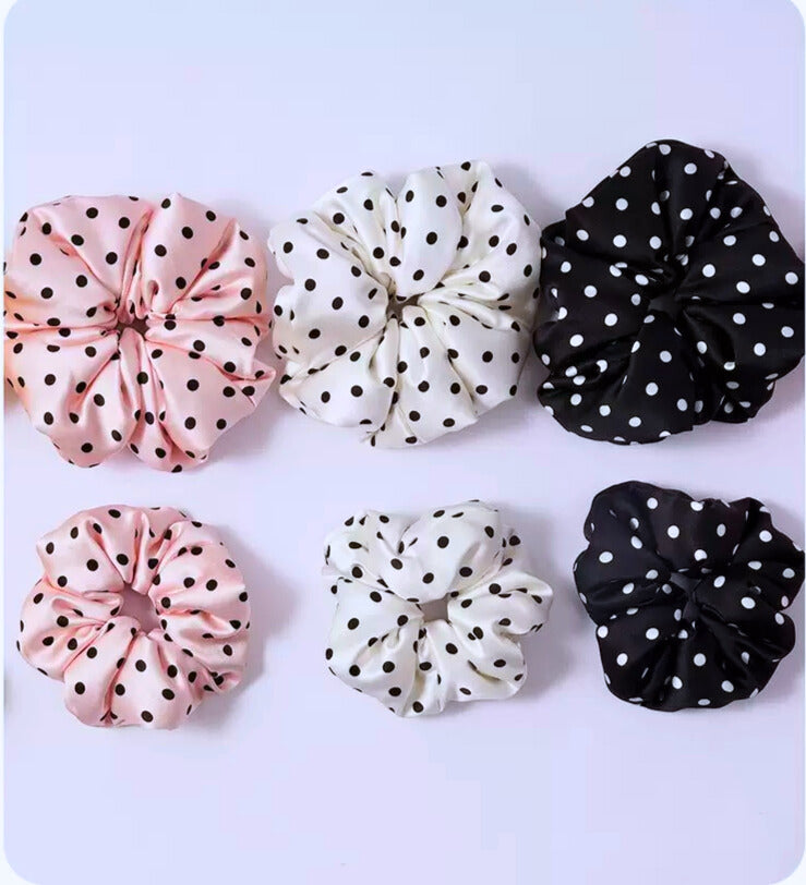 Large Dahlia Polka Mulberry Silk Scrunchies