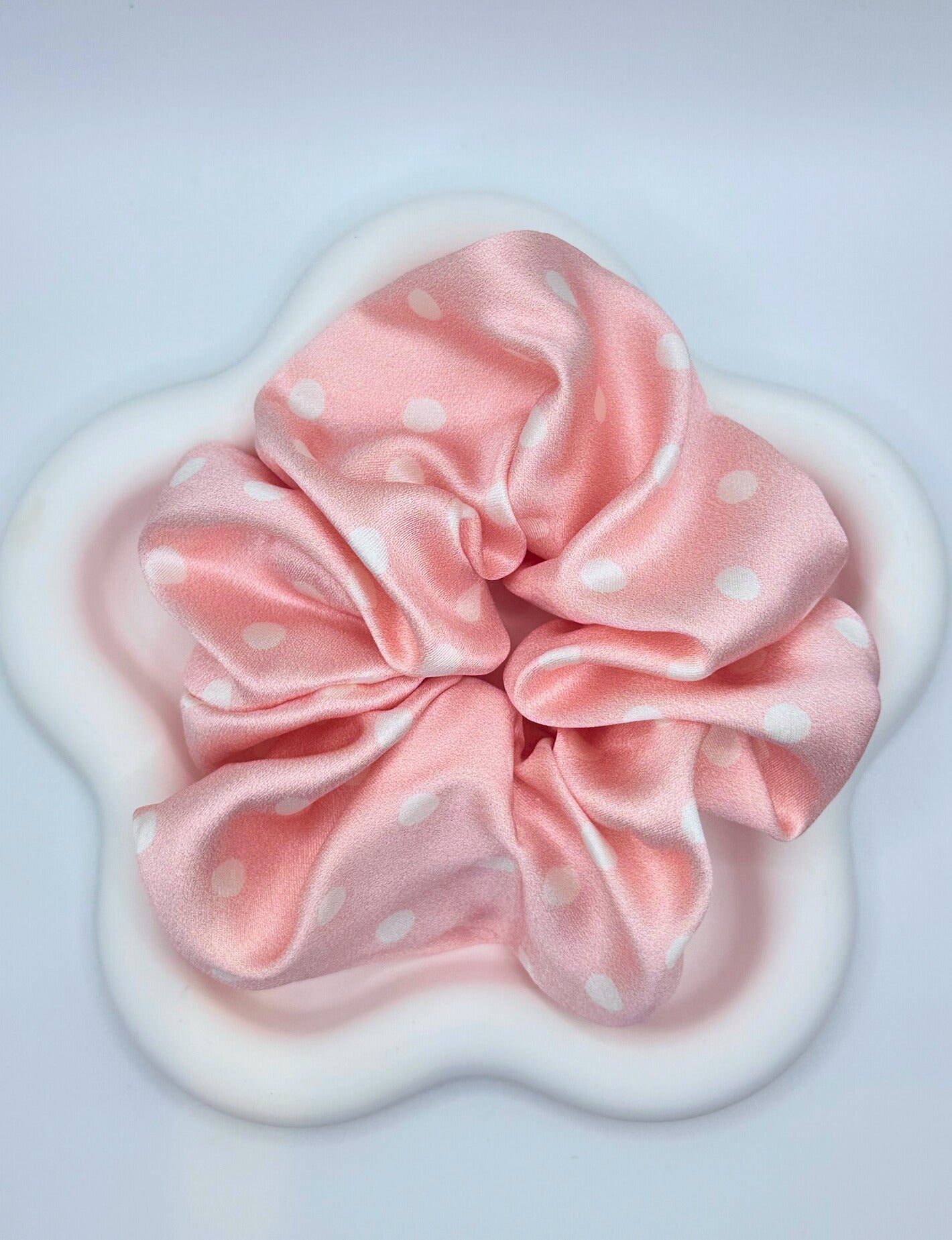 Large Dahlia Polka Mulberry Silk Scrunchies