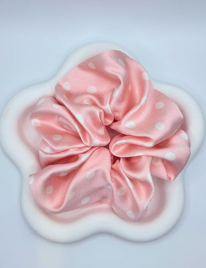 Large Dahlia Polka Mulberry Silk Scrunchies