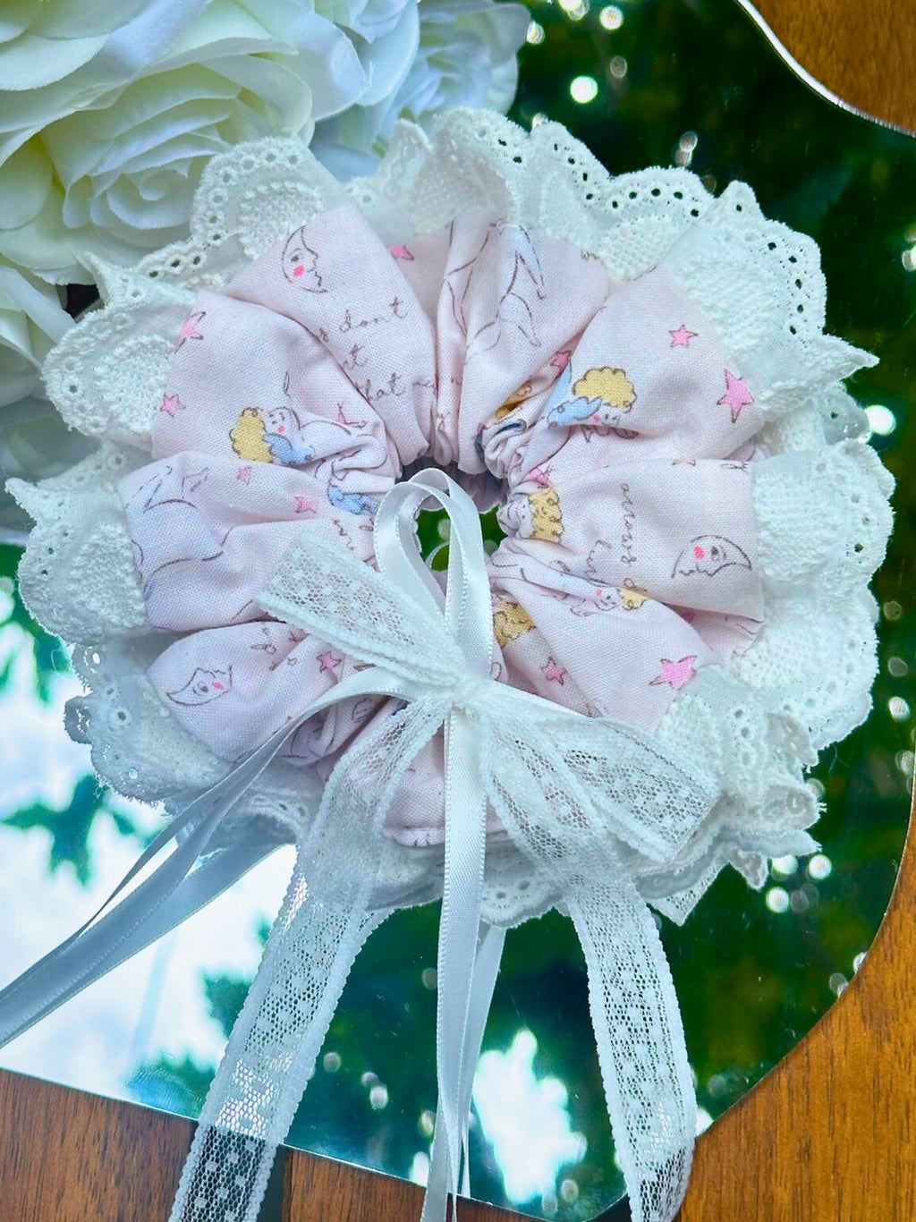 Laced Floral Scrunchies with Ribbon Bow