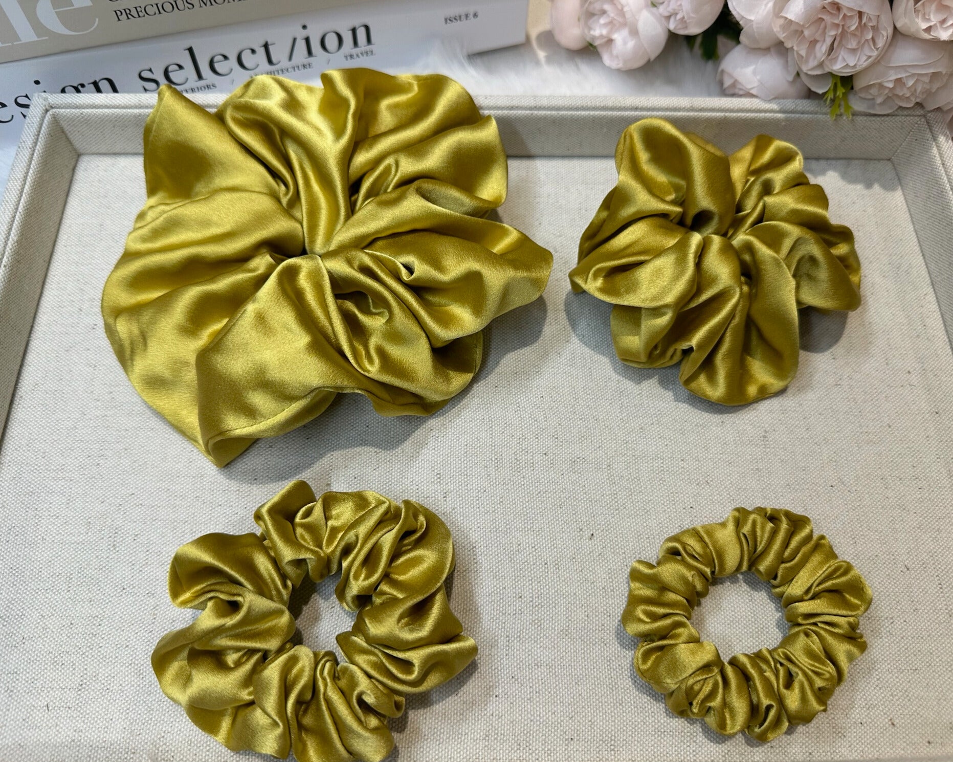 Dahlia Mulberry Silk Scrunchies Package