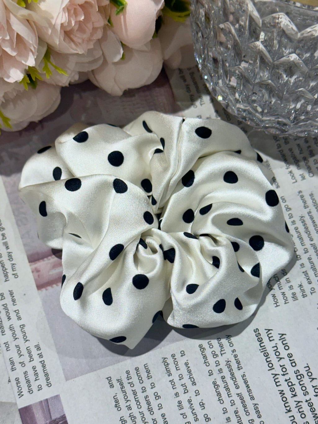 Large Dahlia Polka Mulberry Silk Scrunchies