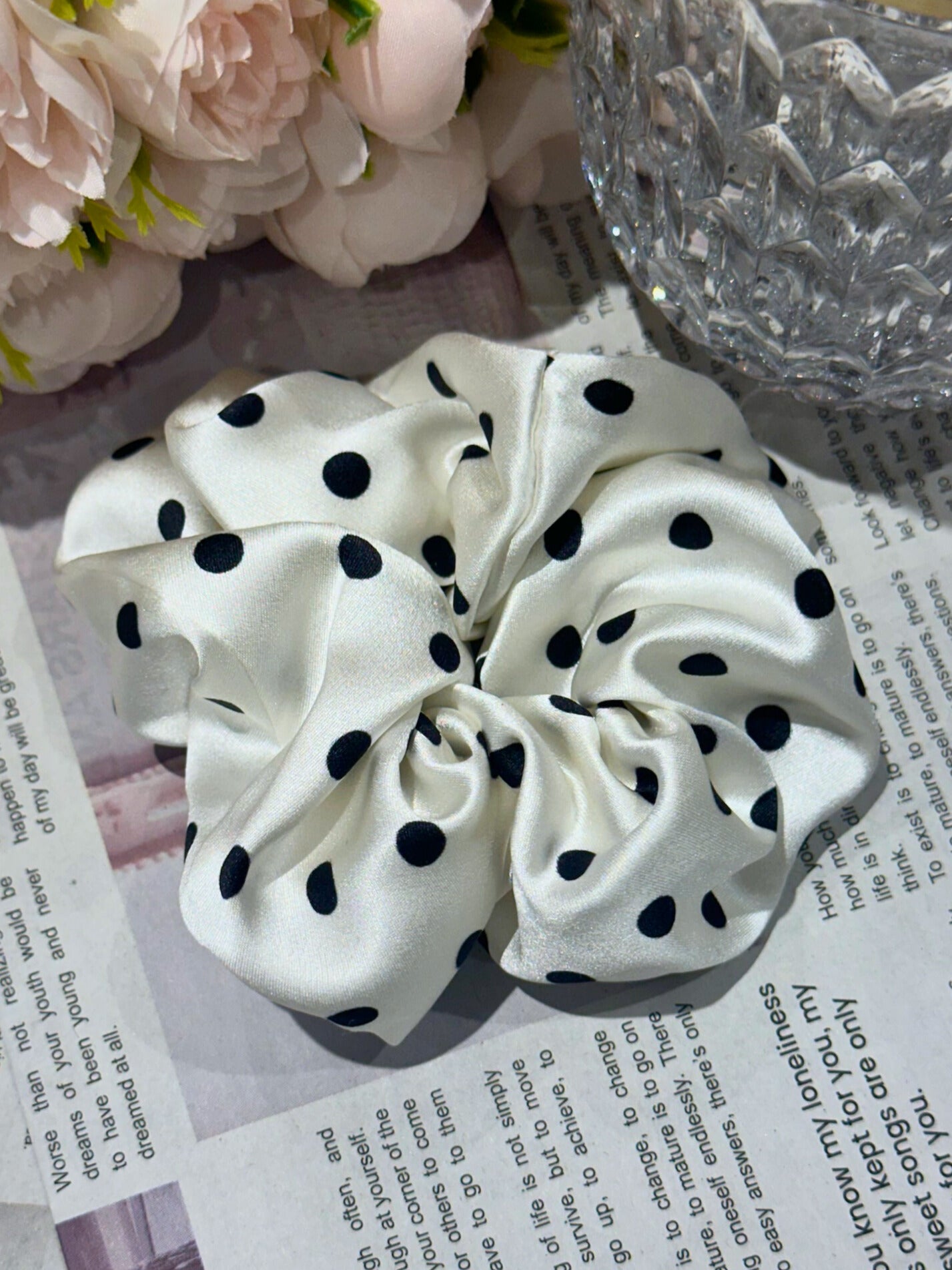 Large Dahlia Polka Mulberry Silk Scrunchies