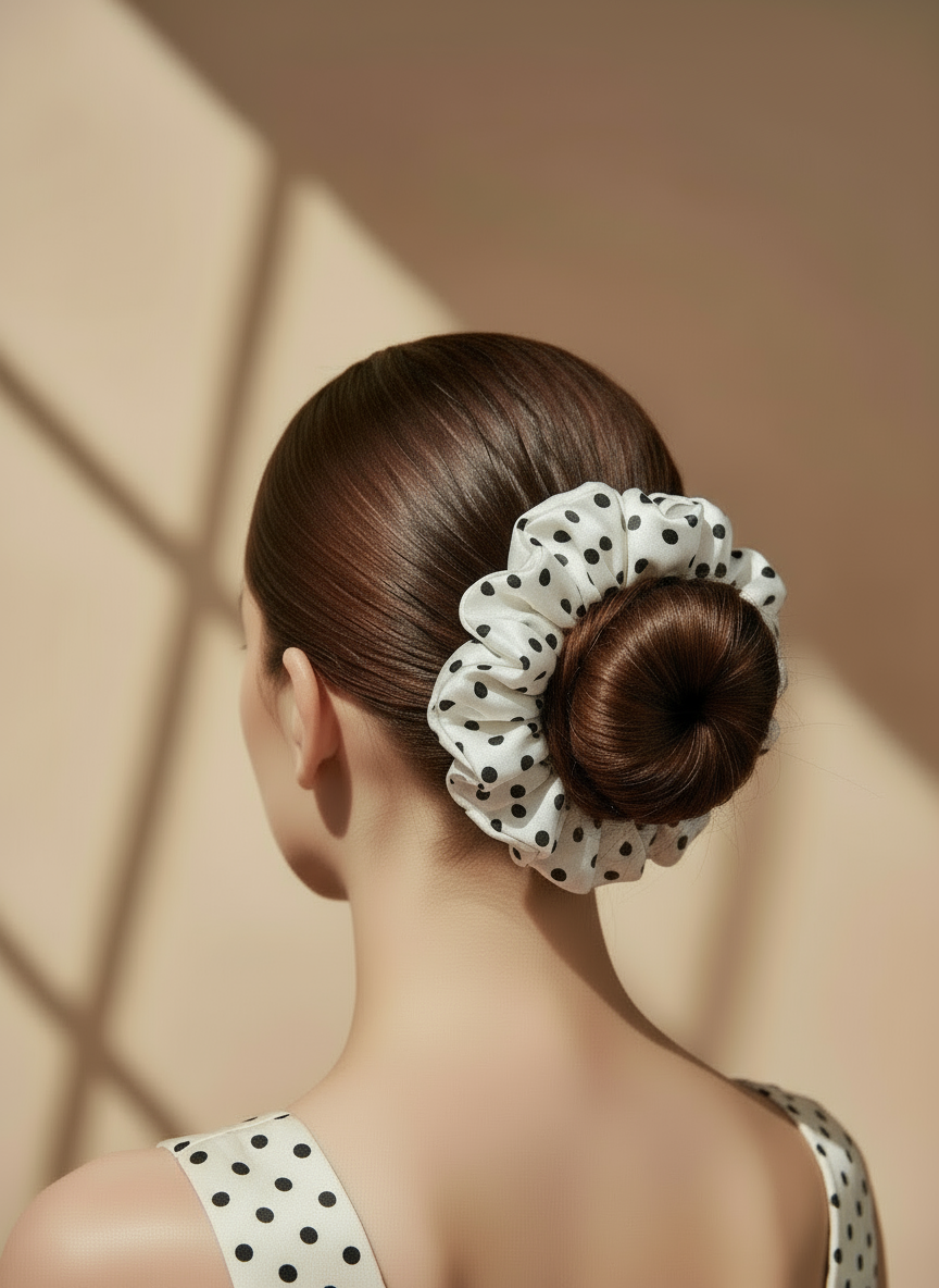 Large Dahlia Polka Mulberry Silk Scrunchies