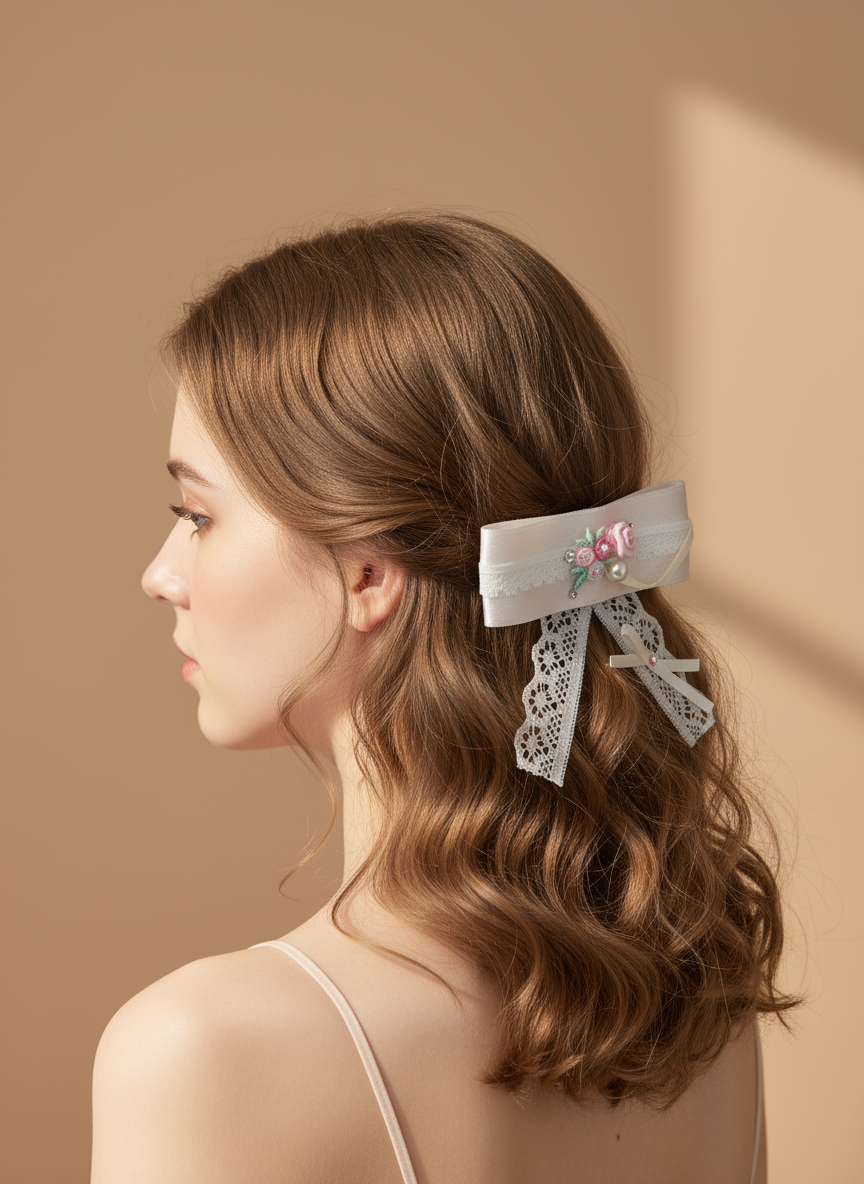 Trina Embroidery Flat Bow Clip