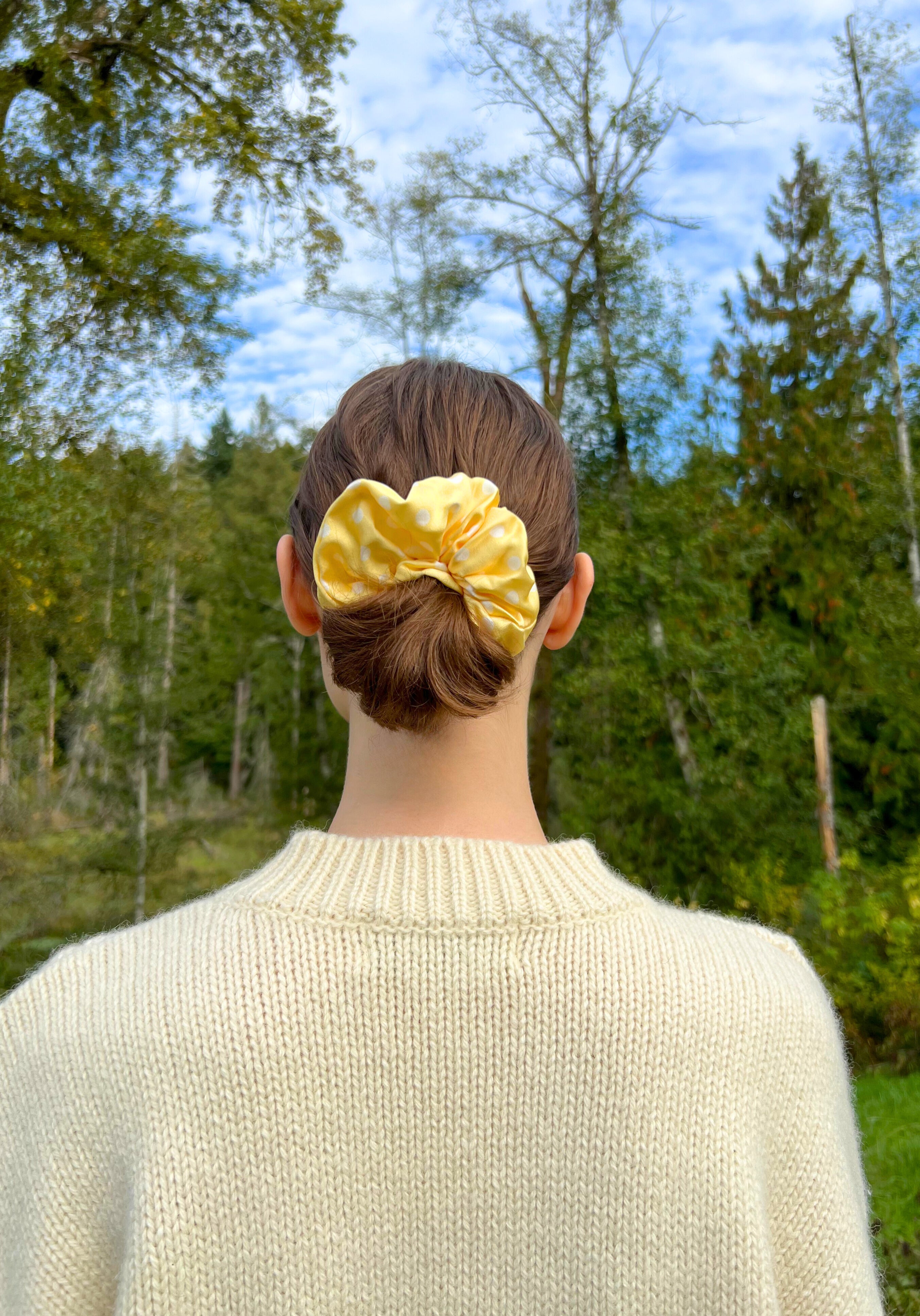 Large Dahlia Polka Mulberry Silk Scrunchies