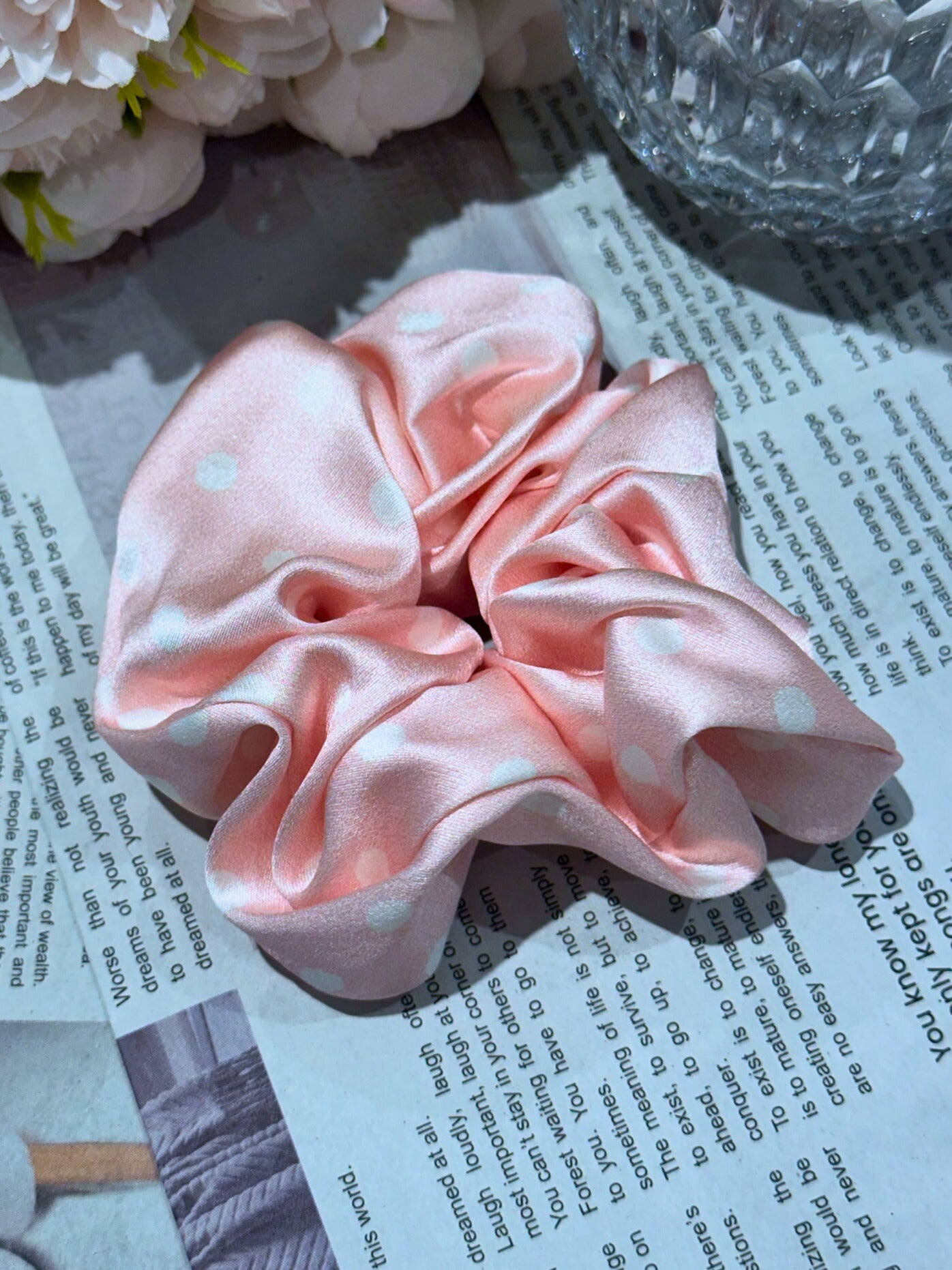 Large Dahlia Polka Mulberry Silk Scrunchies
