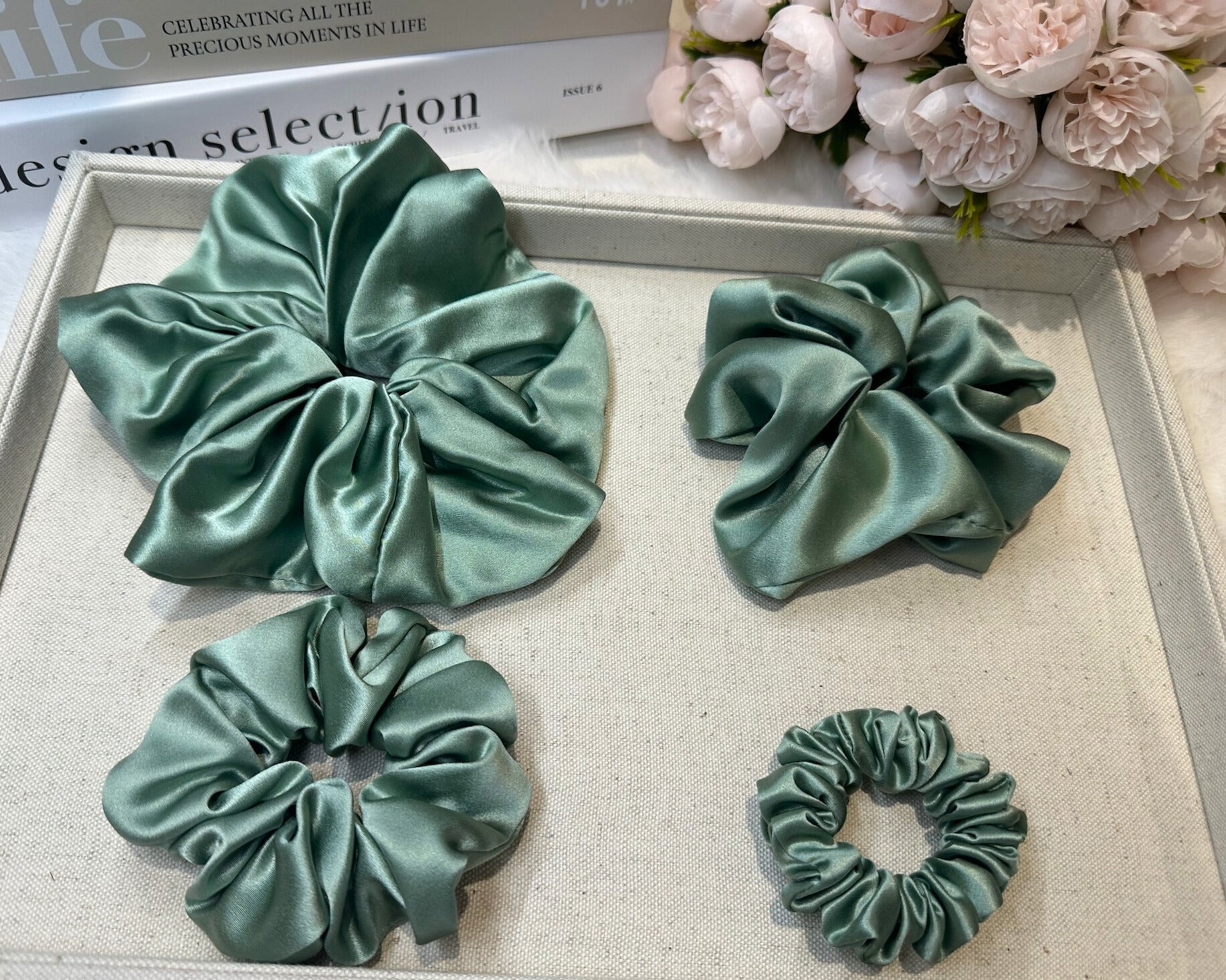 Dahlia Mulberry Silk Scrunchies Package