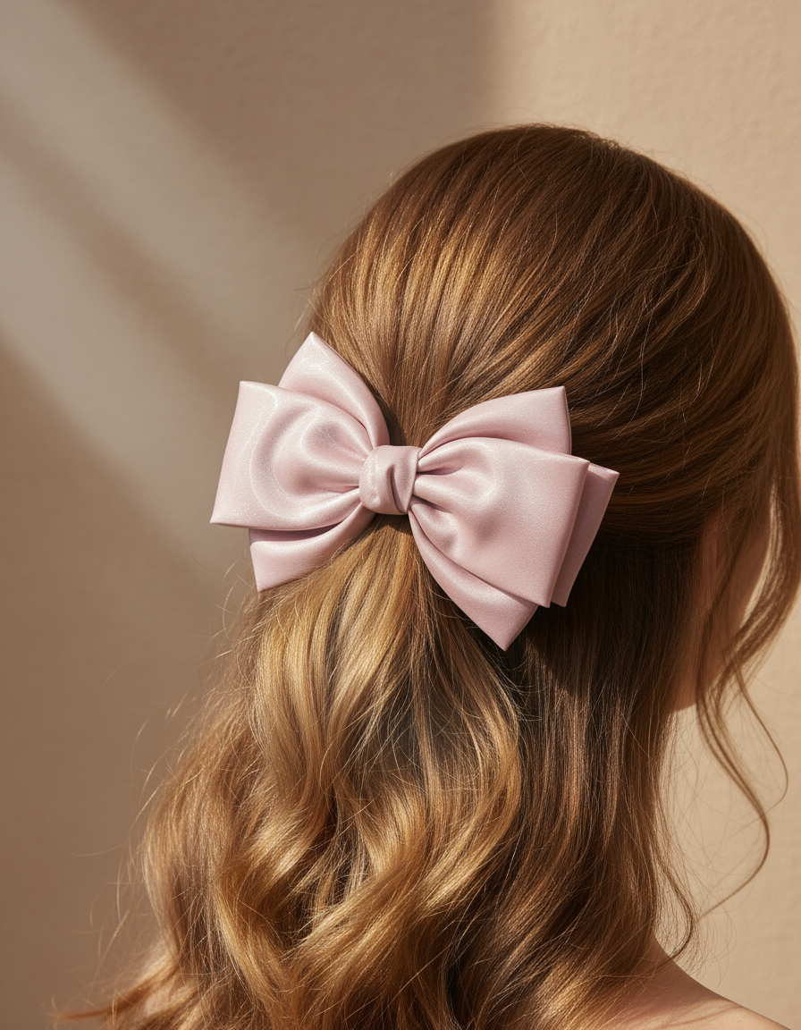Barrette XL à nœud en satin rose mauve