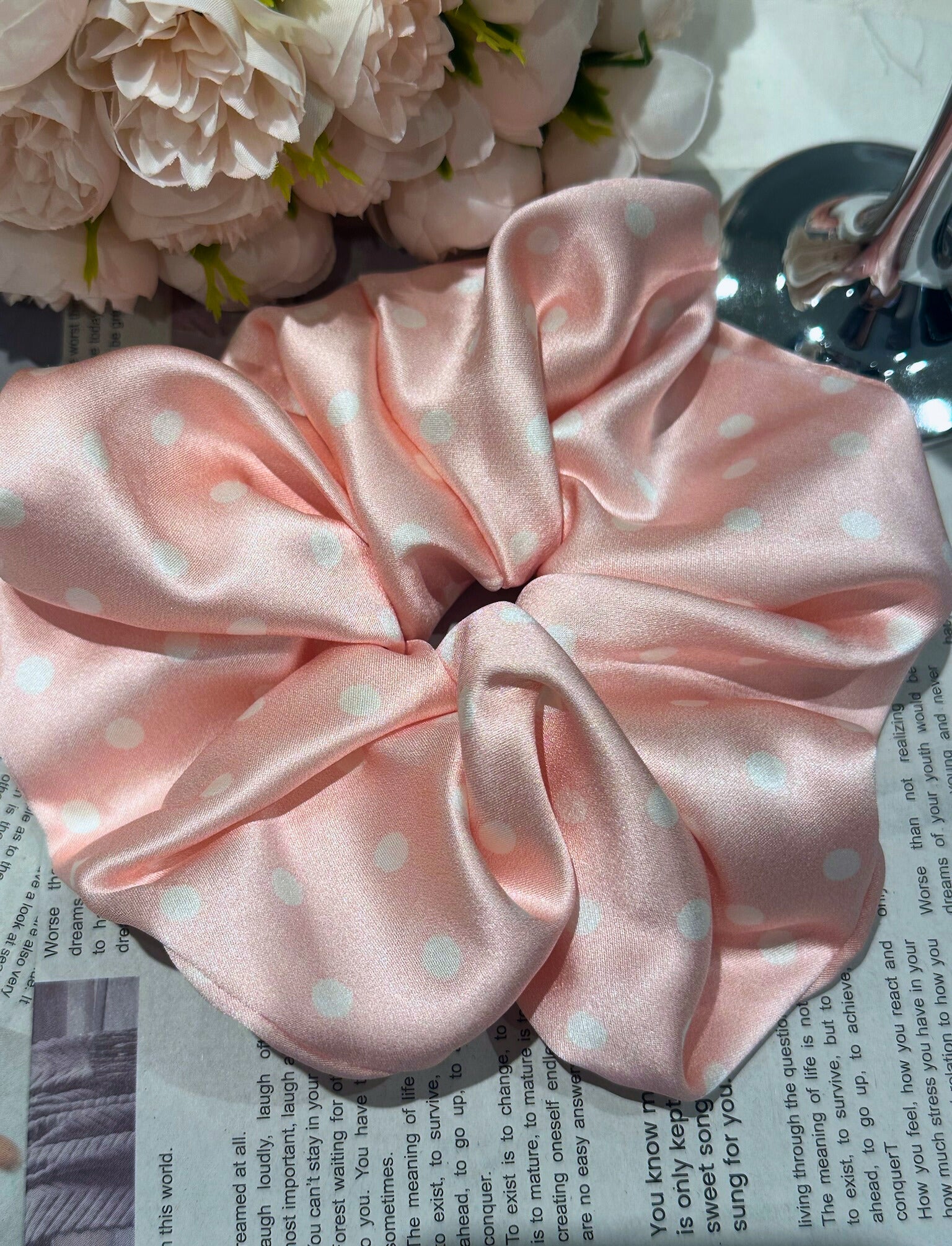 X-Large Dahlia Polka Dots Scrunchies