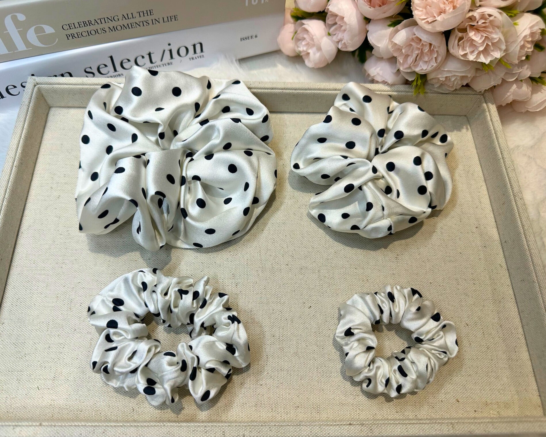 Dahlia Mulberry Silk Scrunchies Package