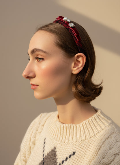 Scarlet Tartan Bow Hairband