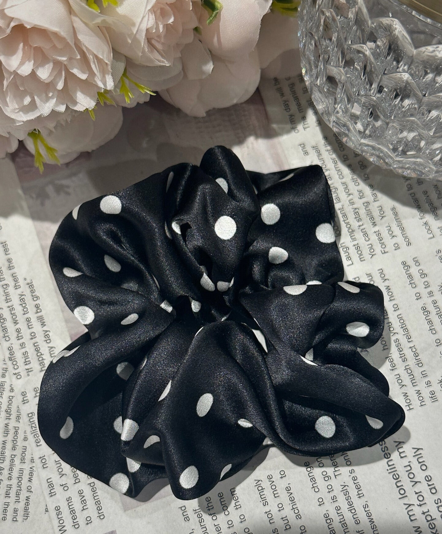 Large Dahlia Polka Mulberry Silk Scrunchies