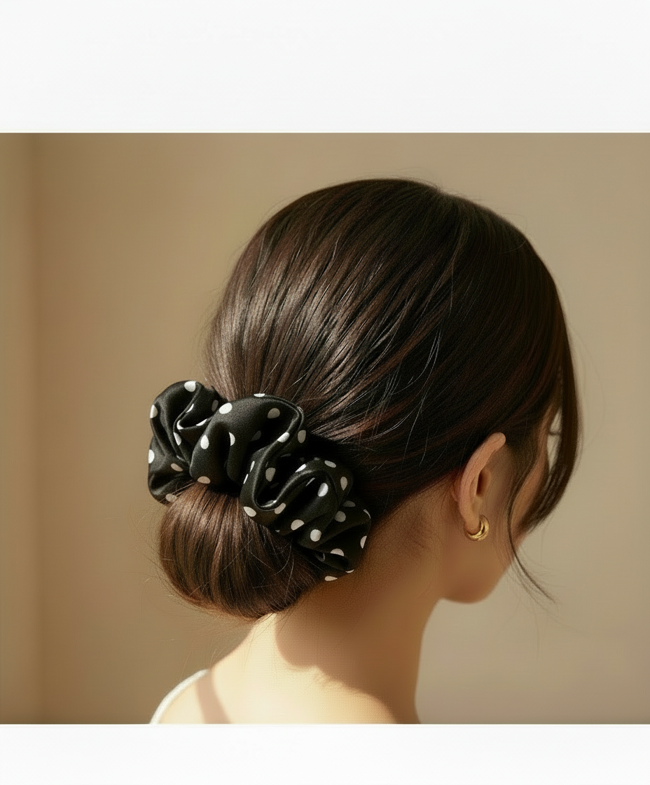 Large Dahlia Polka Mulberry Silk Scrunchies