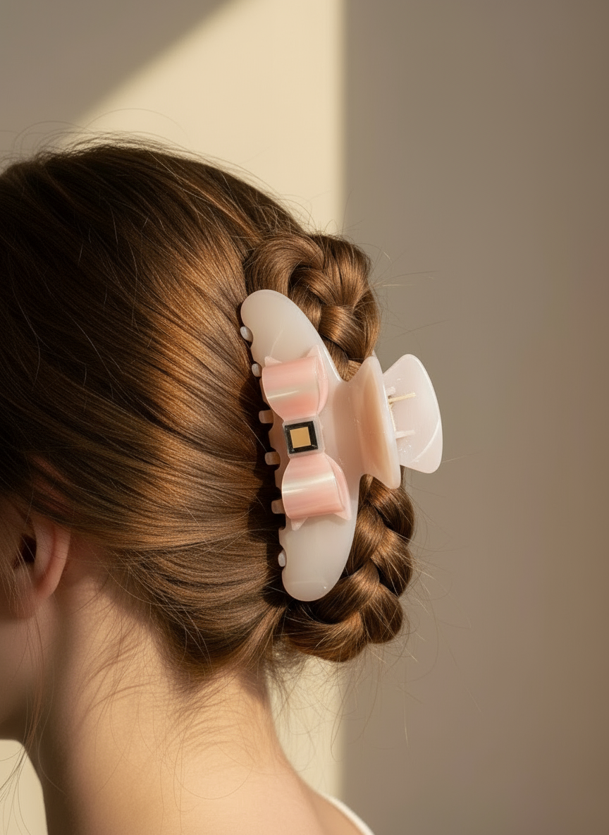 Large Pinky Bow Hair Claw