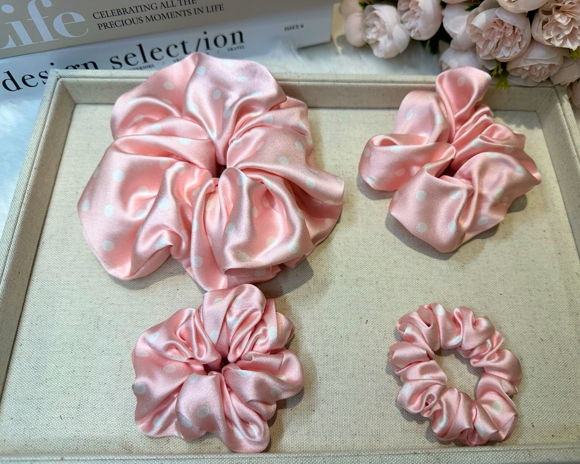 Dahlia Mulberry Silk Scrunchies Package