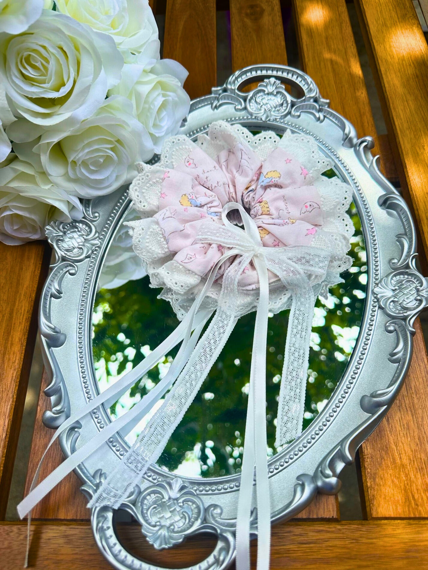 Laced Floral Scrunchies with Ribbon Bow