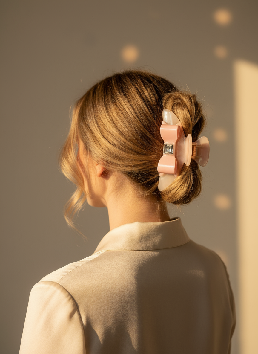 Large Pinky Bow Hair Claw