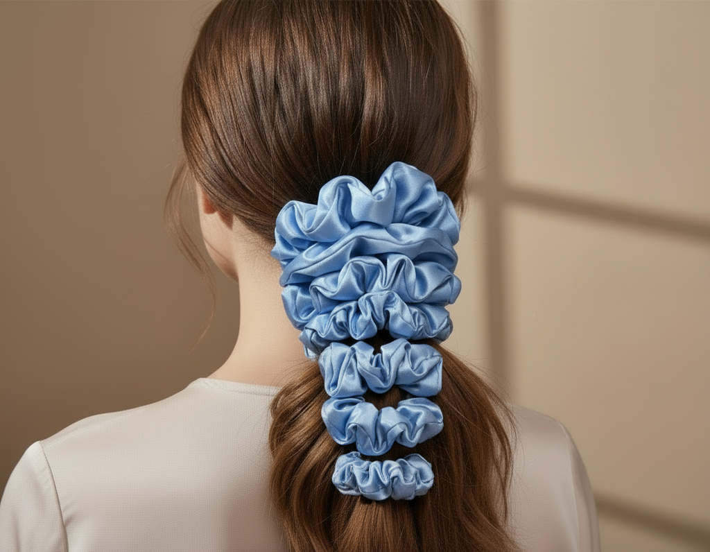 Dahlia Mulberry Silk Scrunchies Package