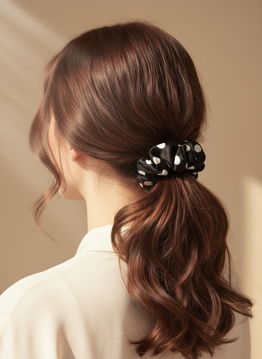 Small Dahlia Polka Mulberry Silk Scrunchies