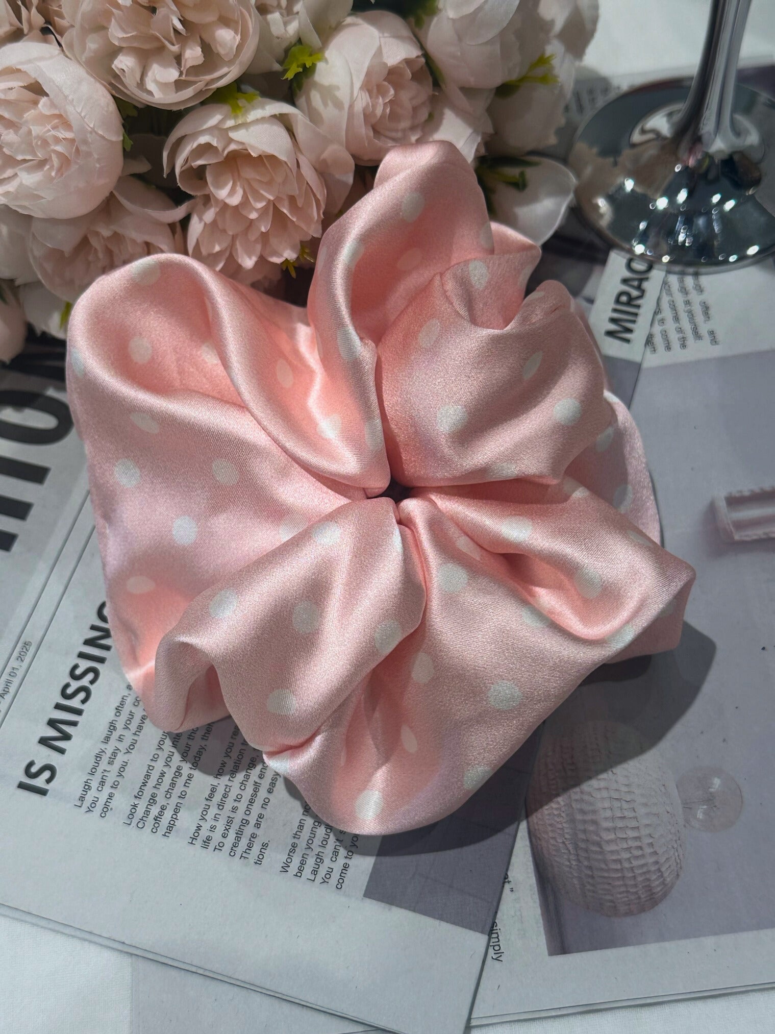 Large Dahlia Polka Mulberry Silk Scrunchies