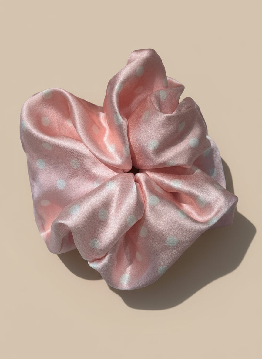 Large Dahlia Polka Mulberry Silk Scrunchies