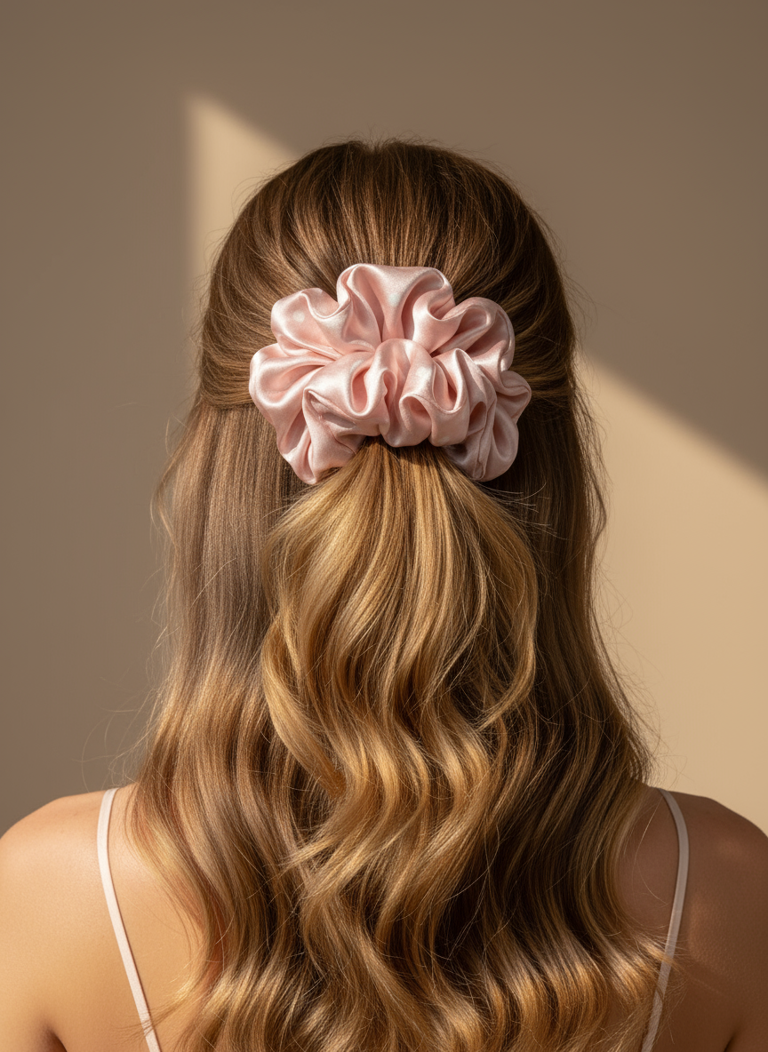 Large Dahlia Polka Mulberry Silk Scrunchies