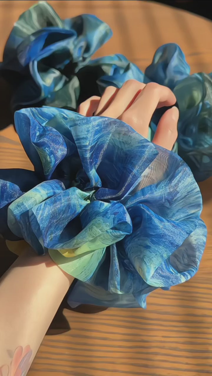 X-Large Starry Night Organza Peony Scrunchie