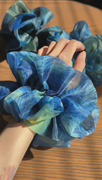 X-Large Starry Night Organza Peony Scrunchie