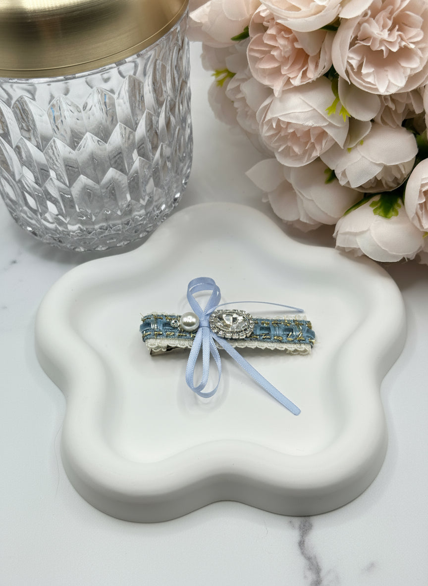 Tweed Bejweled Bow Hair Clip