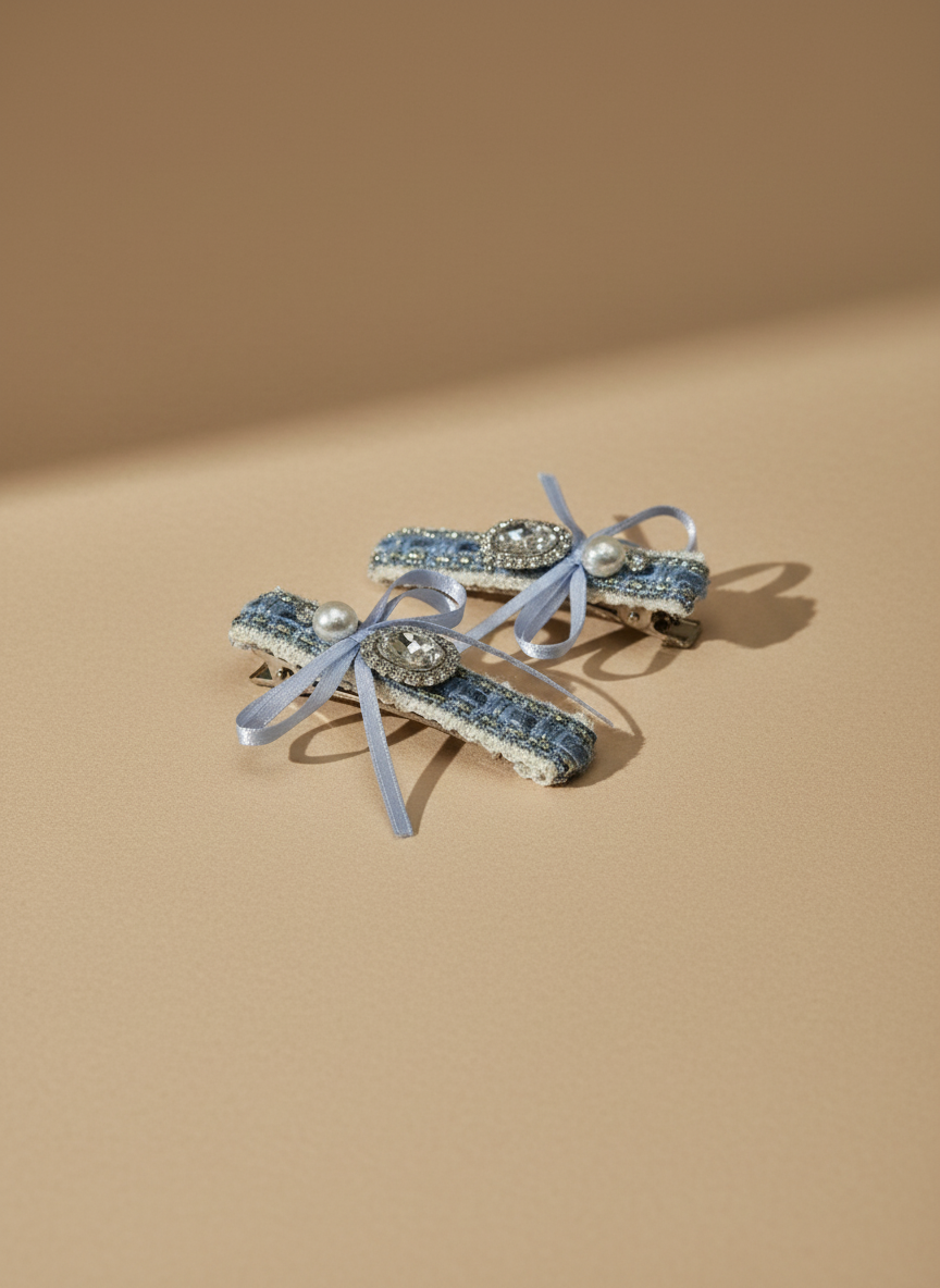 Tweed Bejweled Bow Hair Clip