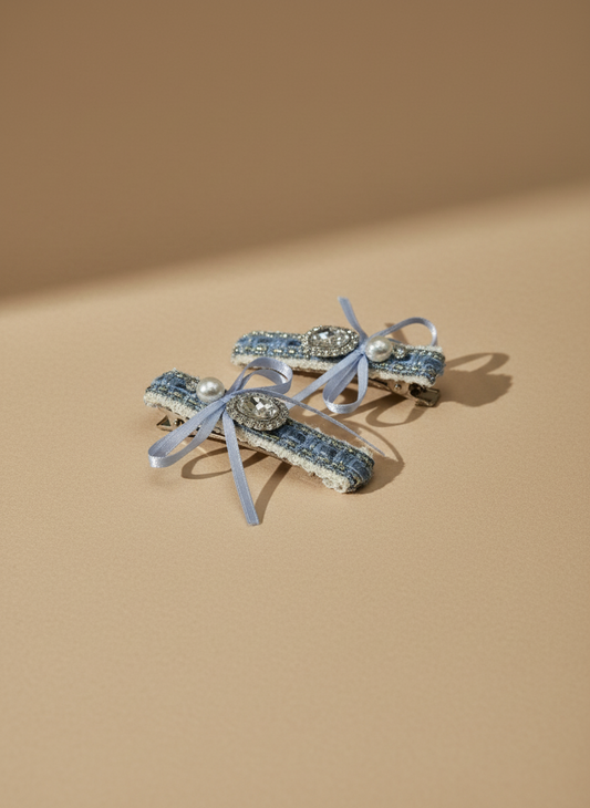 Tweed Bejweled Bow Hair Clip