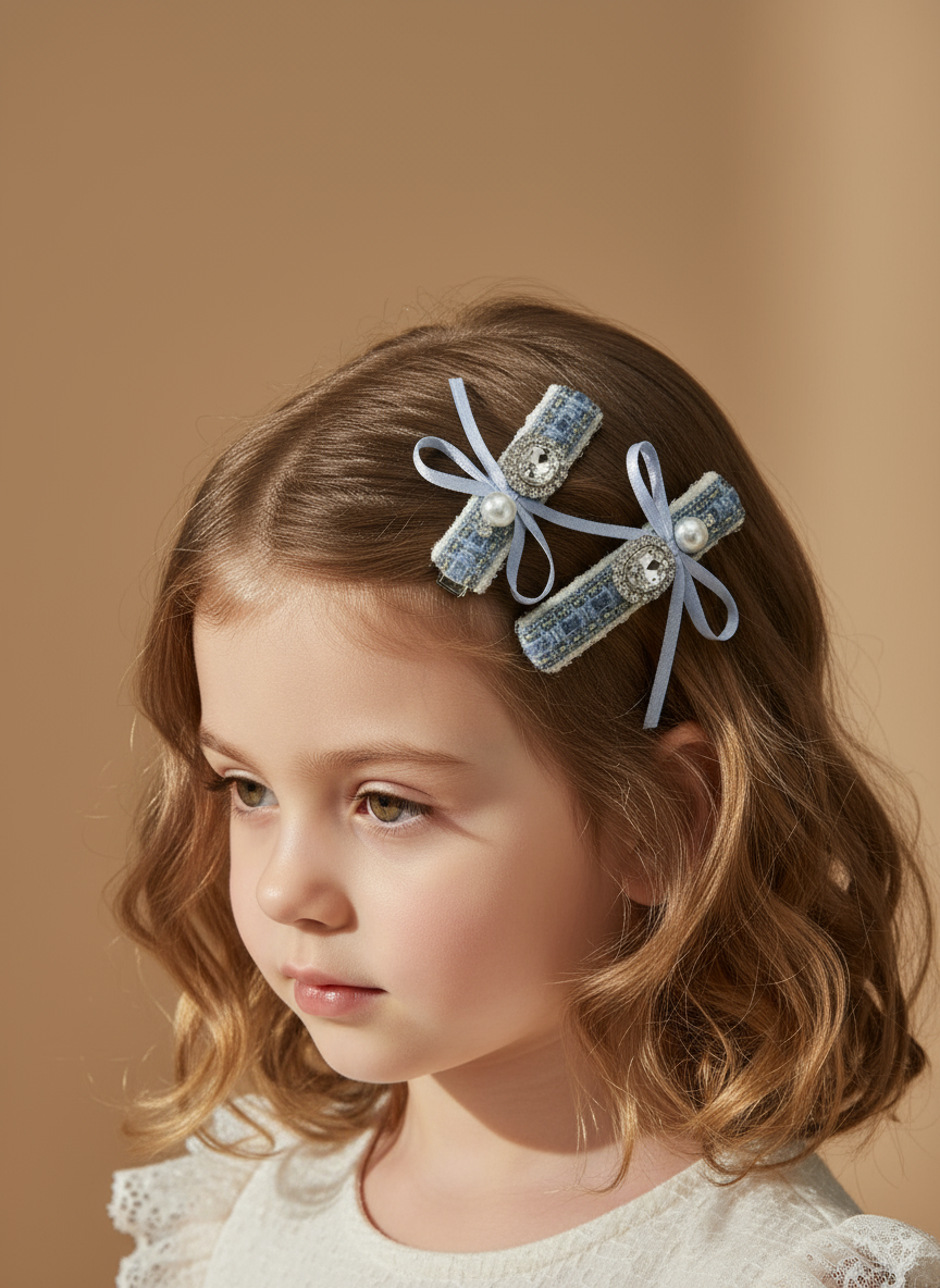 Pince à cheveux en tweed avec nœud orné de bijoux
